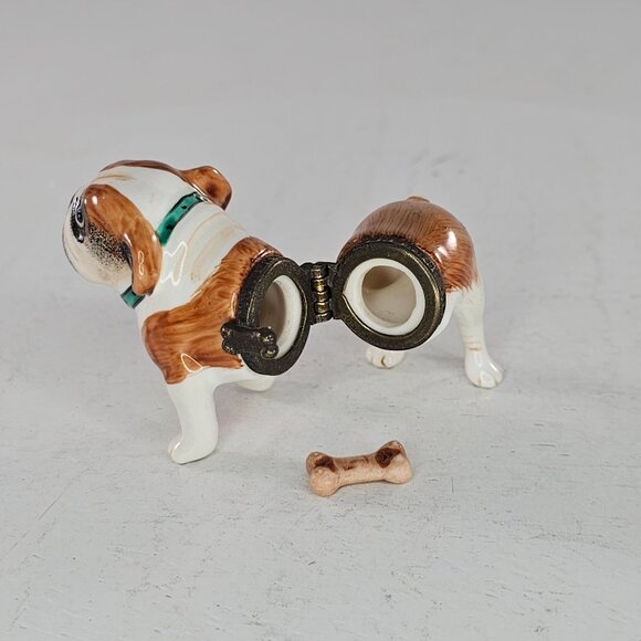Vintage Studio USA Porcelain Bulldog Trinket Box With Bone - Picture 7 of 8